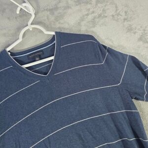 Banana Republic Silk‎ Cashmere Sweater Striped V-Neck Pullover Blue Mens L